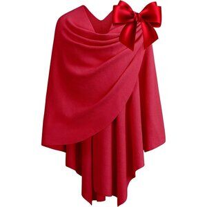 Women Gift Box Red Cross Front Poncho Sweater Wrap Knitted Elegant Shawls Cape